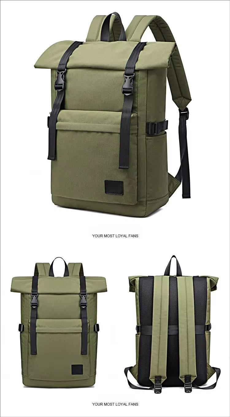 Water-Resistant Modern Outdoor Travel School Leather Roll Top Backpack product detail