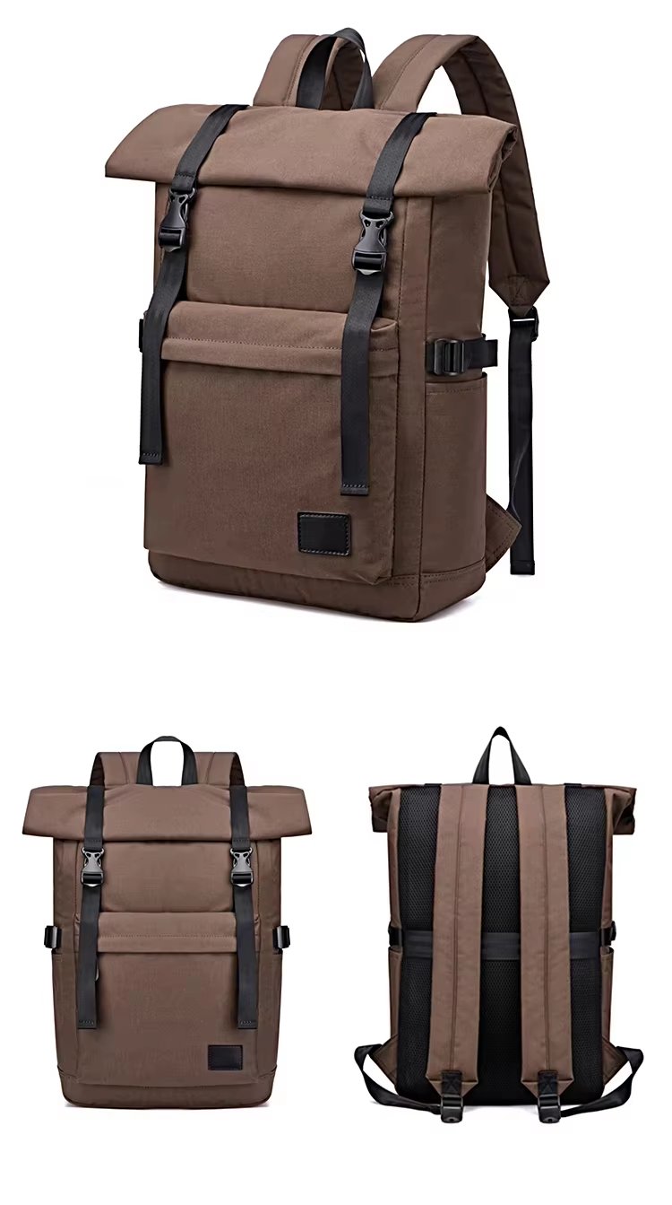 Water-Resistant Modern Outdoor Travel School Leather Roll Top Backpack product detail